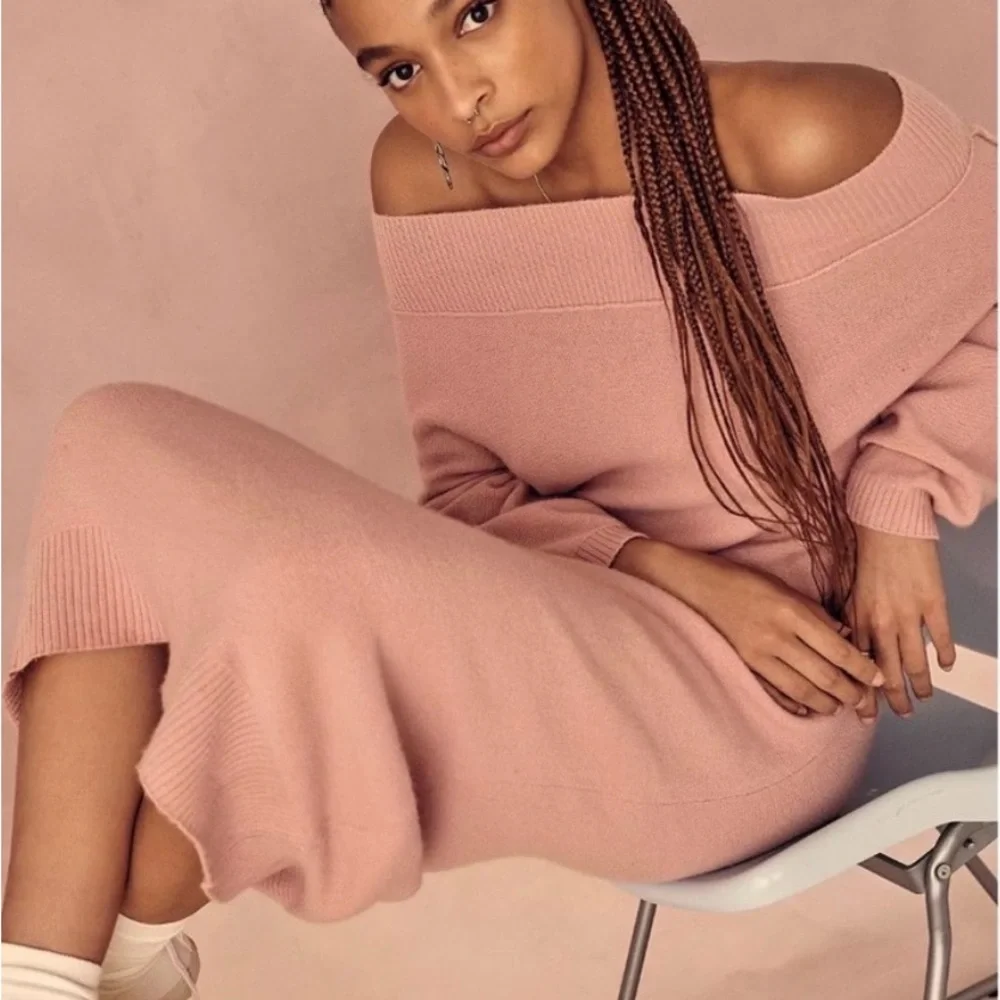 Free People Elegant Pink Off-Shoulder Sweater Dress - Picture 1 of 13